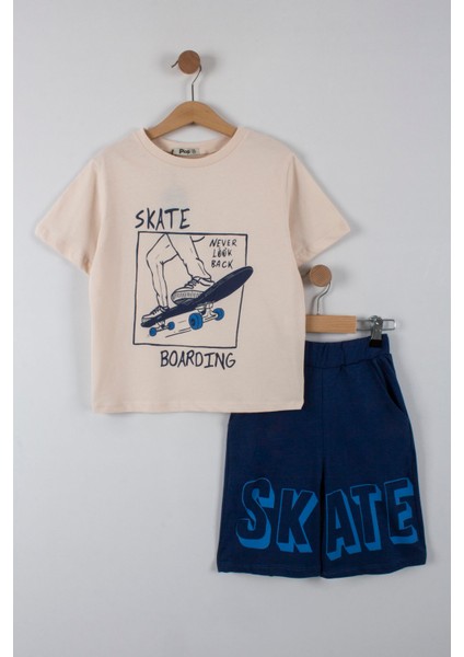 Erkek Çocuk Skate Yazılı Şortlu Takım