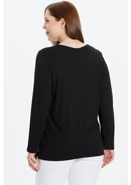 Büyük Beden Uzun Kol Sıfır Yaka Penye Bluz fırsatları