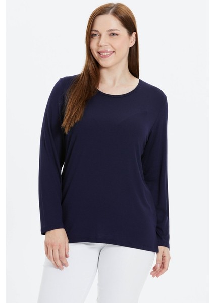 Büyük Beden Uzun Kol Sıfır Yaka Penye Bluz indirimleri