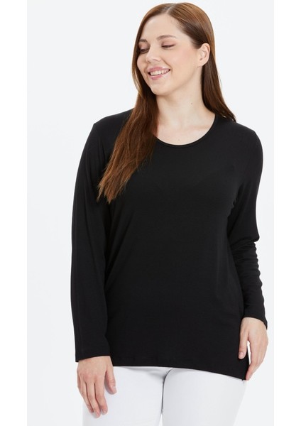 Büyük Beden Uzun Kol Sıfır Yaka Penye Bluz fiyatları