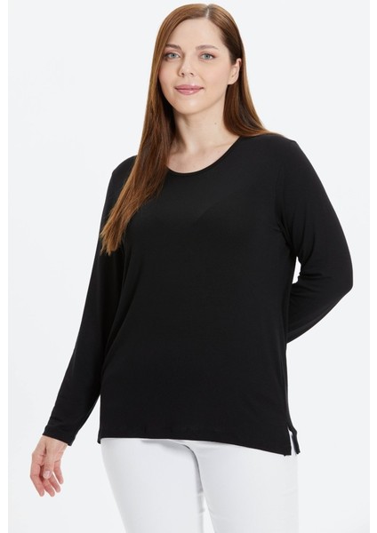 Büyük Beden Uzun Kol Sıfır Yaka Penye Bluz modelleri