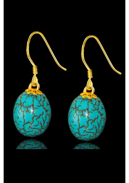 Sertifikalı Gold Küre Model Firuze Taşı Küpe (Turkuaz Taşı)