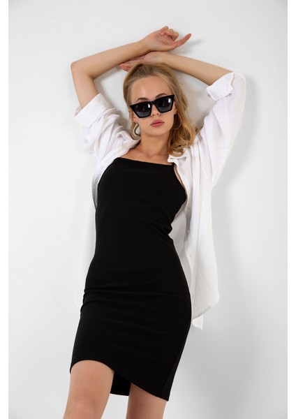 Ayarlanabilir Ince Askılı Bodycon Fitilli Mini Kadın Elbise