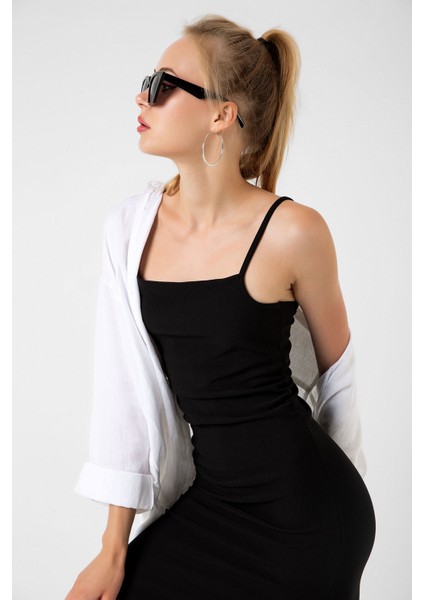Ayarlanabilir Ince Askılı Bodycon Fitilli Mini Kadın Elbise