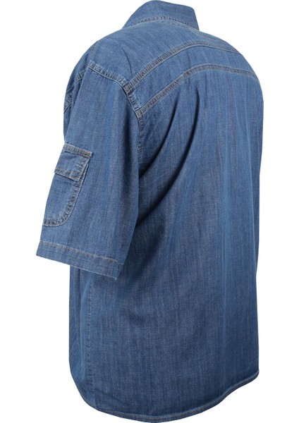 Erkek Büyük Beden 115 KILO-152 Kilo Arası Için Uygun Kısa Kol Kot Gömlek Dekons Blue modelleri