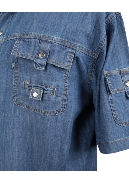 Erkek Büyük Beden 115 KILO-152 Kilo Arası Için Uygun Kısa Kol Kot Gömlek Dekons Blue fırsatları