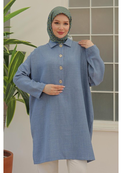 Kadın Gömlek Yaka Düğmeli Indigo Tunik 24YT442 fiyatları