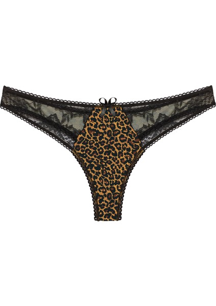 Leopar Desenli Kadın Büyük Beden Fantazi Iç Giyim Yanları Dantelli Fantezi String Tanga