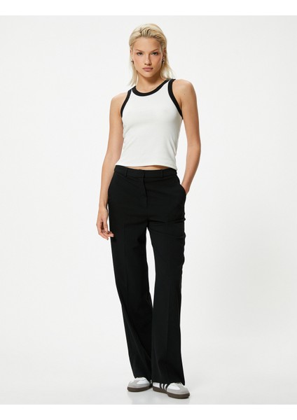Halter Yaka Atlet Renk Kontrastlı Fitilli Pamuklu Slim Fit