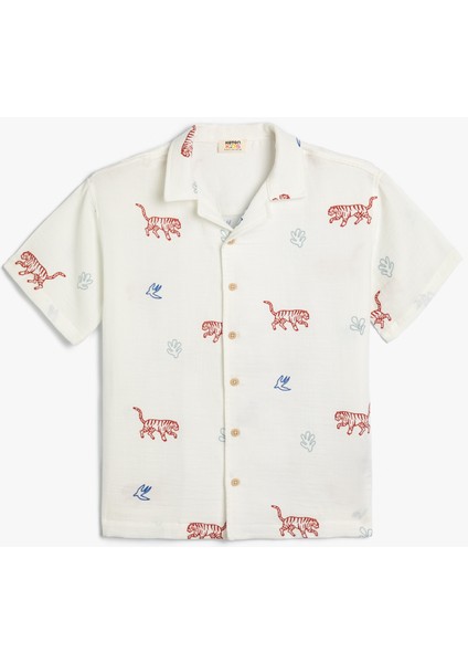 Gömlek Kısa Kollu Kaplan Baskılı Pamuklu