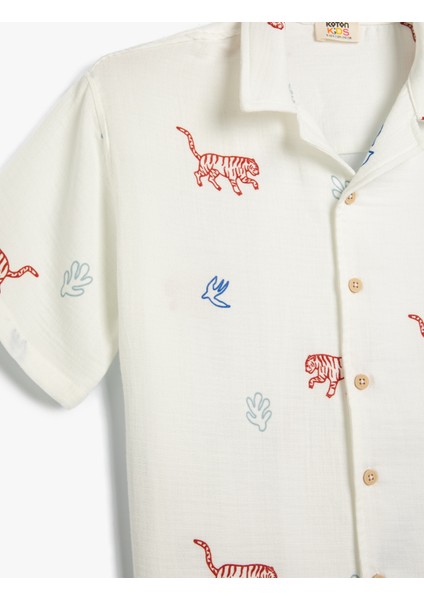 Gömlek Kısa Kollu Kaplan Baskılı Pamuklu modelleri