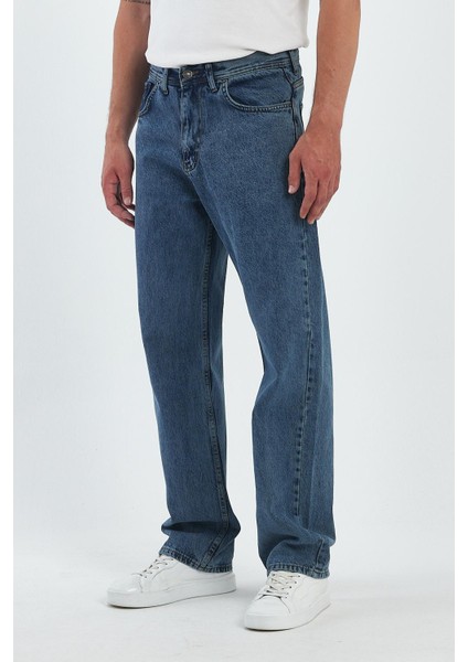 Erkek Palazzojean Pamuklu Yüksek Bel Baggy Kot Pantolon Mavi fiyatları