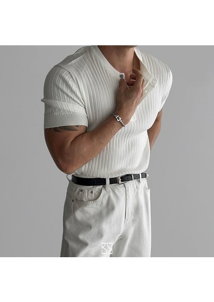 Erkek Hakim Yaka Düğmeli Triko T-Shirt fiyatları
