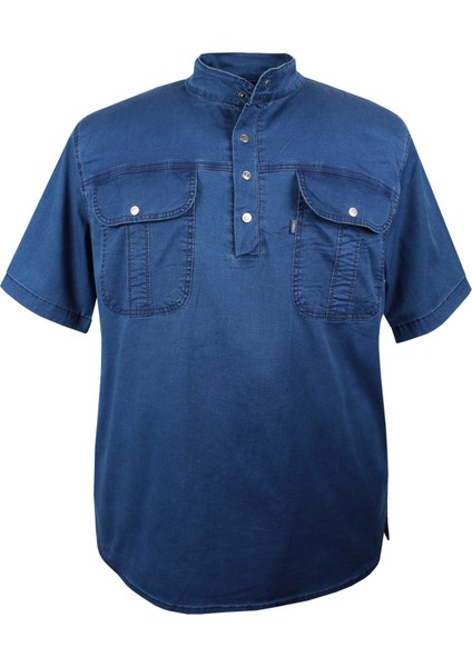 Erkek Büyük Beden 120 KILO-178 Kilo Arası Için Uygun Kısa Kol Kot Gömlek Dekons Deepblue