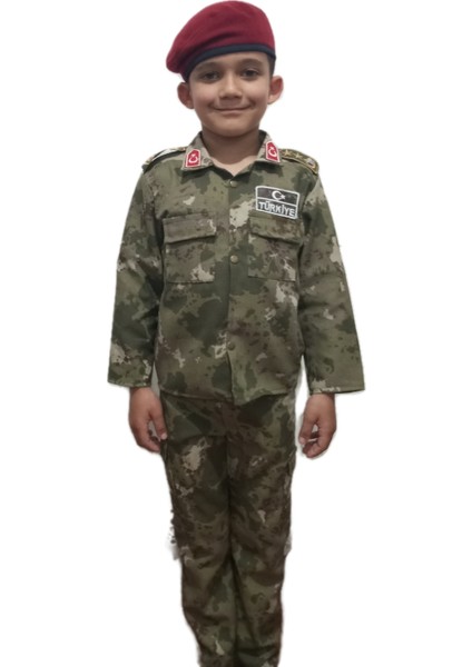Yeni Tip Askeri Kamuflaj Gömlekli Çocuk Takımı-Kostüm Bordobereli fırsatları