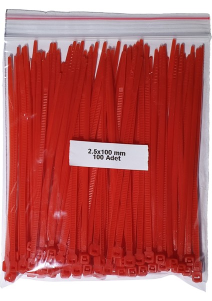 Plastik Kablo Bağı - Kırmızı -2,5MMX100MM-CIRT Kelepçe (100 Adet)
