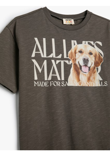 Tişört Köpek Baskılı Kısa Kollu Bisiklet Yaka Pamuklu modelleri