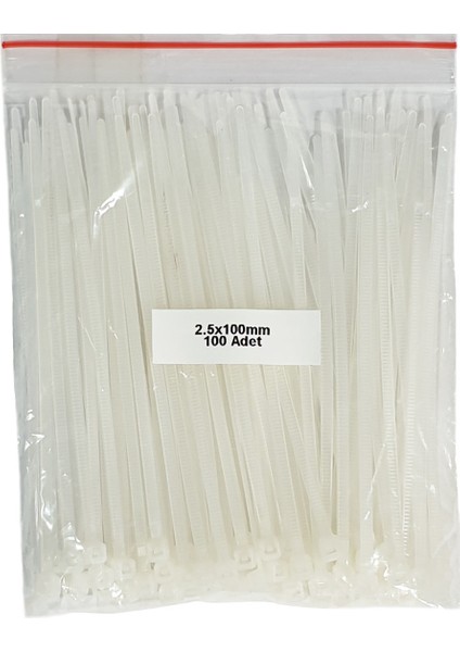 Plastik Kablo Bağı - Beyaz - 2,5MMX100MM -Cırt Kelepçe (100 Adet)