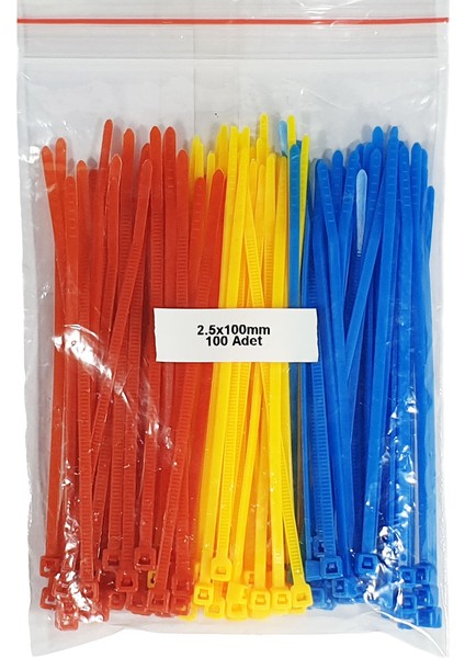 Plastik Kablo Bağı - Kırmızı+Sarı+Mavi - 2,5MMX100MM (100 Adet)