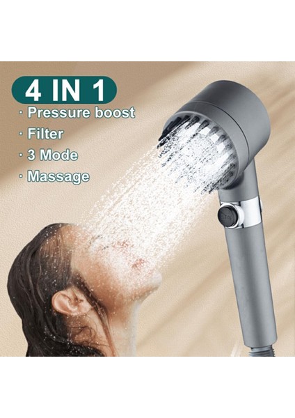 Masajlı Filtreli 3 Fonksiyonlu Siyah El Duşu, Handshower, Massage Handshower Alithestereo