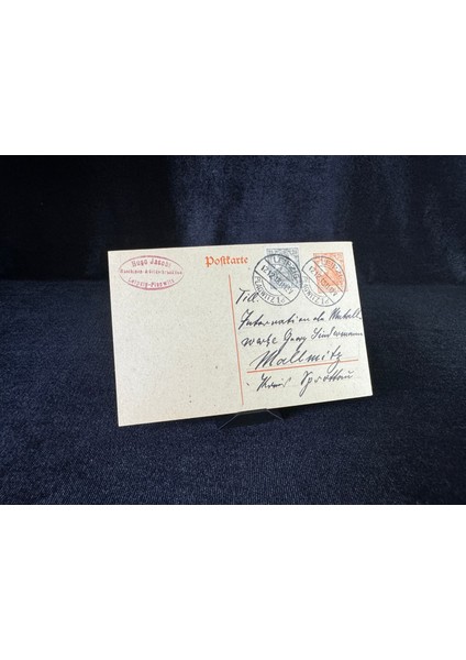 Antiye 1918 Yılından Almanya Germania Pullu 2 1/2 Pfennig ve Germania 7 1/2 Pfennig Kendinden Pullu Postakartı