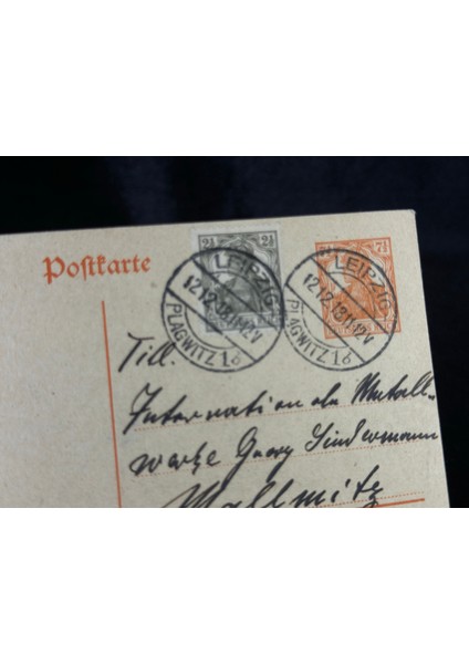 Antiye 1918 Yılından Almanya Germania Pullu 2 1/2 Pfennig ve Germania 7 1/2 Pfennig Kendinden Pullu Postakartı modelleri