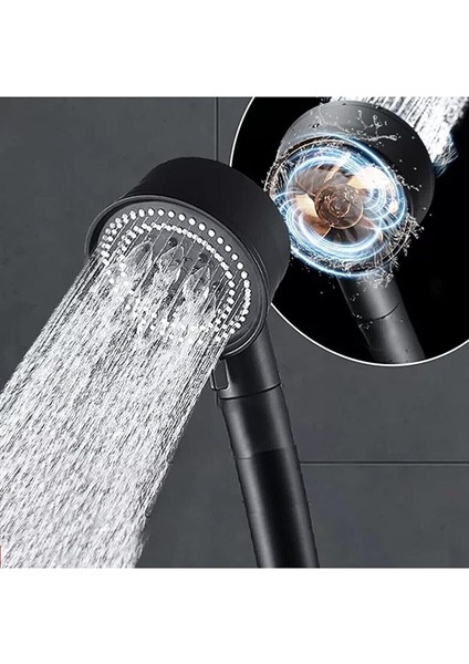 Turbo Black Power Siyah Pervaneli 5 Fonksiyonlu Yüksek Basınçlı Mat Siyah Duş Başlığı El Duşu - Garantili modelleri