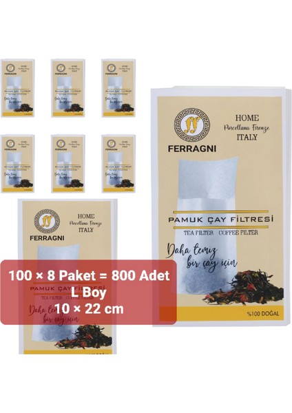 Çay Demleme Poşeti (Çay Filtresi) 10*22 cm ( L Boy ) 100 Lü 8 Paket (800 Adet)