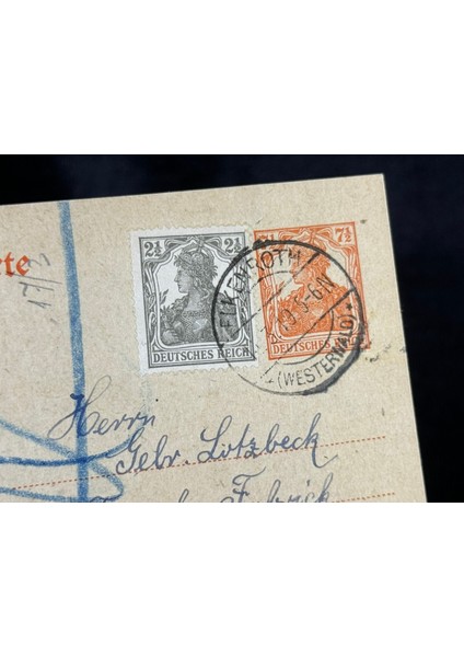 Antiye 1919 Yılından Almanya Germania Pullu 2 1/2 Pfennig ve Germania 7 1/2 Pfennig Kendinden Pullu Postakartı fiyatları