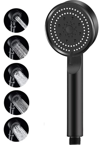 Duş Başlığı, Yüksek Basınçlı El Duşu, 5 Fonksiyonlu Duş Başlığı (Siyah)