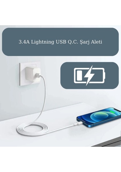 Hızlı Şarj Apple Ios iPhone Şarj Cihazı Aleti Lightining Kablo Adaptör 8 x Xr 11 12 13 14