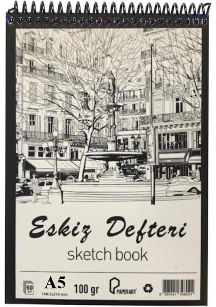 Eskiz Defteri A5 Spralli 50 Yaprak 1 Adet 100 gr 148X210 mm Sketch Book Üstten Açılmalı Ezkiz Defteri