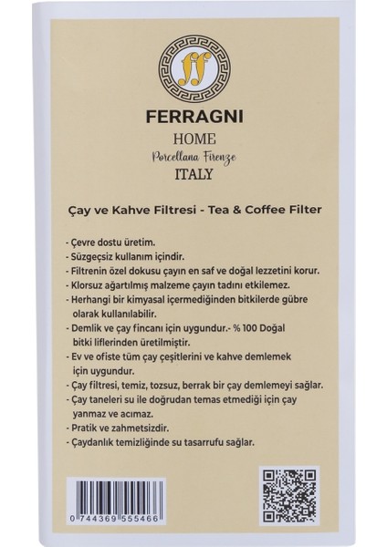 FERRAGNI Home Porcellana Firenze Çay Demleme Poşeti (Çay Filtresi) 10*22 Cm(  L Boy)Tek Paket ( 50 Adet )