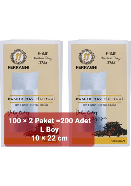 Çay Demleme Poşeti (Çay Filtresi) 10*22 Cm( L Boy) 100 Lü 2 Paket (200 Adet)