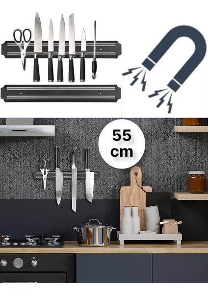 Güçlü Mıknatıslı Paslanmaz Mutfak Duvar Bıçak Askısı Standı - 55 cm