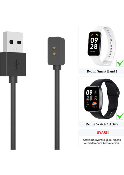 Redmi Watch 3 Active Mi Band 8 Akıllı Saat Manyetik Şarj Kablosu Siyah 60CM