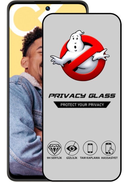 Realme C55 Tam Kaplayan Privacy Hayalet Temperli Ekran Koruycu Cam