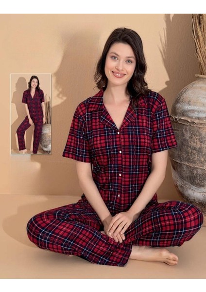 Kadın Milan Boydan Düğmeli Kısa Kol Ince Pijama Takımı 11065 - 1 Adet