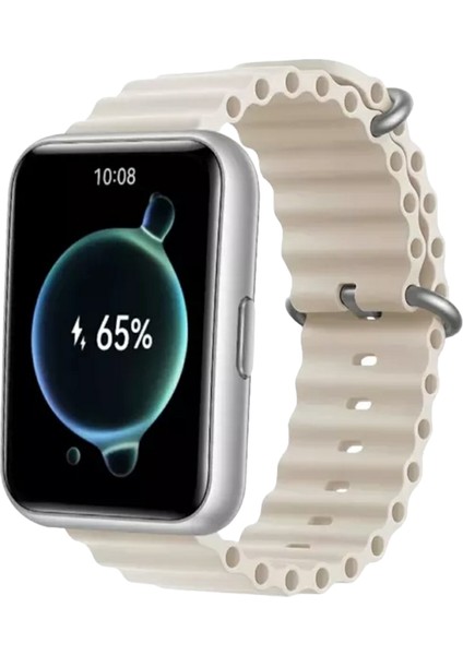Huawei Watch Fit 2 Uyumlu Ocean Silikon Kordon Pim Çevirici Aparatı ile Birlikte Bej