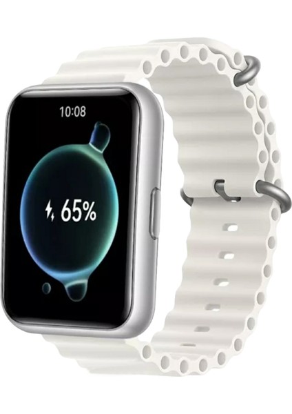 Huawei Watch Fit 2 Uyumlu Ocean Silikon Kordon Pim Çevirici Aparatı ile Birlikte Beyaz
