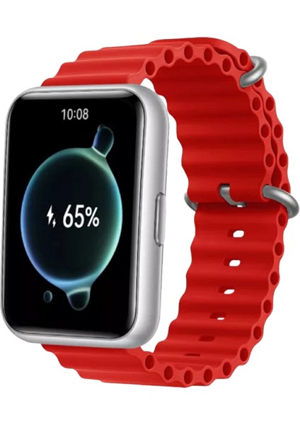 Huawei Watch Fit 2 Uyumlu Ocean Silikon Kordon Pim Çevirici Aparatı ile Birlikte Kırmızı
