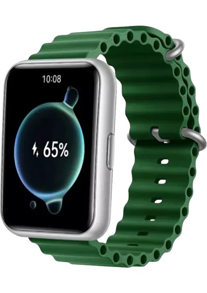 Huawei Watch Fit 2 Uyumlu Ocean Silikon Kordon Pim Çevirici Aparatı ile Birlikte Koyu Yeşil