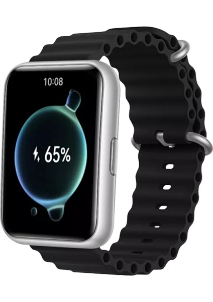 Huawei Watch Fit 2 Uyumlu Ocean Silikon Kordon Pim Çevirici Aparatı ile Birlikte Siyah