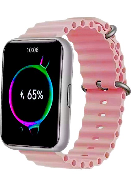 Huawei Watch Fit 2 Uyumlu Ocean Silikon Kordon Pim Çevirici Aparatı ile Birlikte Pembe