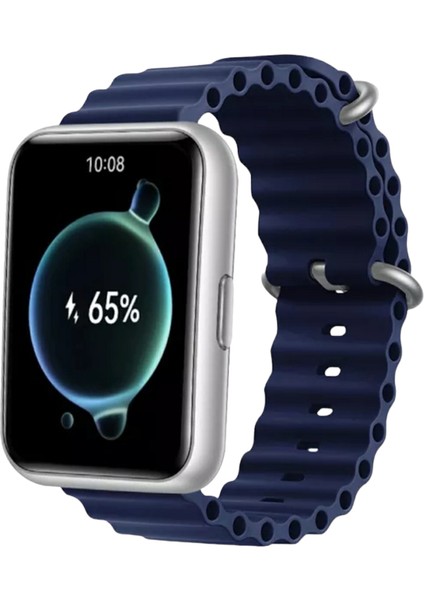 Huawei Watch Fit 2 Uyumlu Ocean Silikon Kordon Pim Çevirici Aparatı ile Birlikte Lacivert