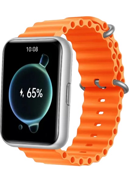 Huawei Watch Fit 2 Uyumlu Ocean Silikon Kordon Pim Çevirici Aparatı ile Birlikte Turuncu