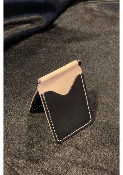 Para Klipsli Cüzdan Çift Renk Deri El Yapımı Slim Kartlık