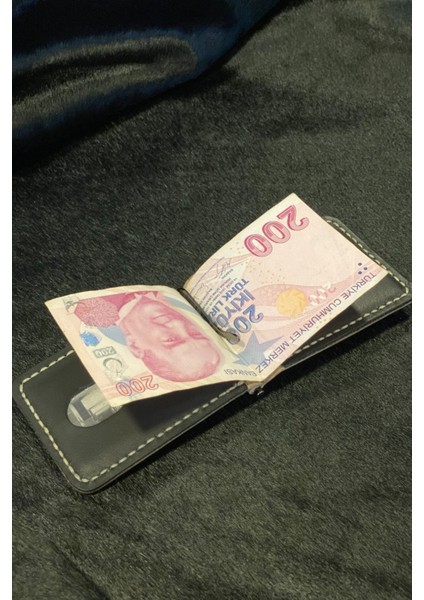Para Klipsli Cüzdan Çift Renk Deri El Yapımı Slim Kartlık