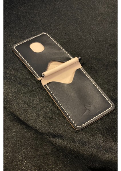 Para Klipsli Cüzdan Çift Renk Deri El Yapımı Slim Kartlık
