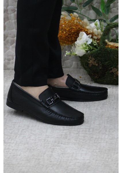 25109 Siyah Deri Erkek Babet Loafer Erkek Ayakkabı